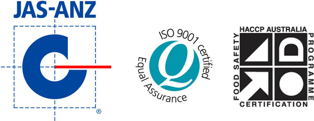 JAS-ANZ, HACCP Australia certification & ISO 9001 certified logos